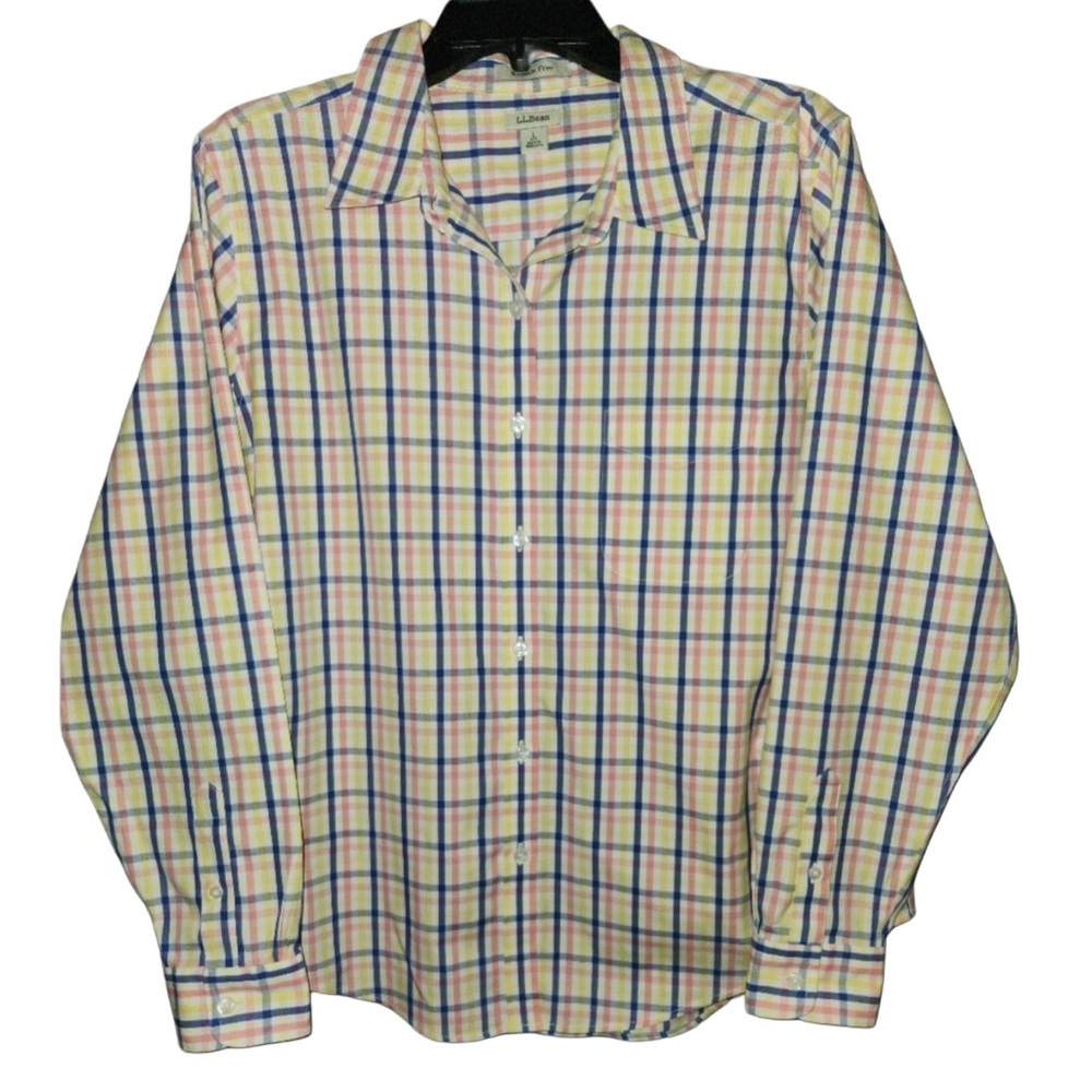 L.L. Bean Multicolored Plaid Button Down Shirt Size Large Petite